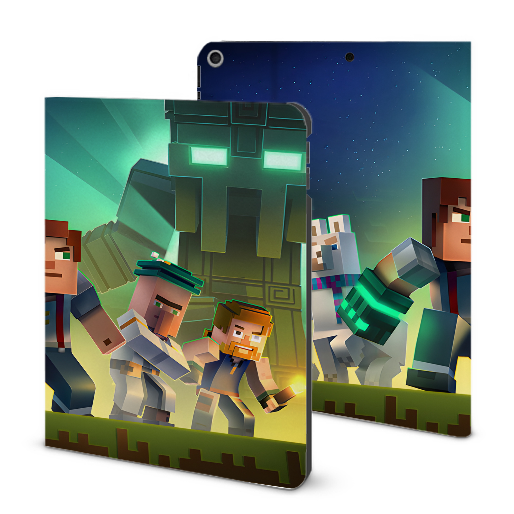 （画像用） マインクラフト ブロックの世界 Minecraft MC Block world IPad ケース ブック型 PUレザー TPU 耐衝撃 軽量 薄型 ペン収納なし 全面保護 IPad 各モデル対応